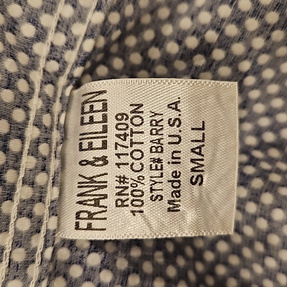 💕FRANK & EILEEN💕 Barry Woven Button Up Blouse - Navy Polka Dots Print Small - Picture 16 of 16